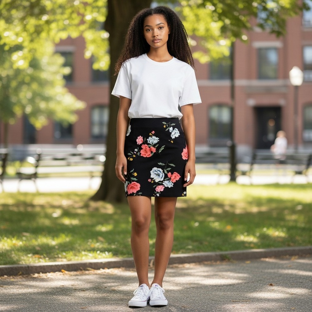 Old Navy Womens Black Floral Elastic Waist Stretch Mini Pencil Skirt Large